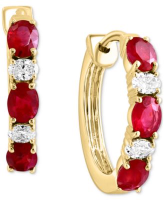 LALI Jewels - Ruby (1-1/3 ct. t.w.) & Diamond (1/5 ct. t.w.) Small Hoop Earrings in 14k Yellow Gold, 0.62"