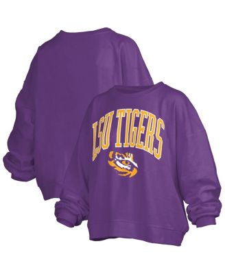 Pressbox - Women's&nbsp;Purple LSU Tigers Janise Arch Over Logo Waist Length Oversized Pullover Sweatshirt