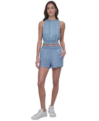 DKNY Jeans - Women's Chambray High Rise Dolphin-Hem Shorts