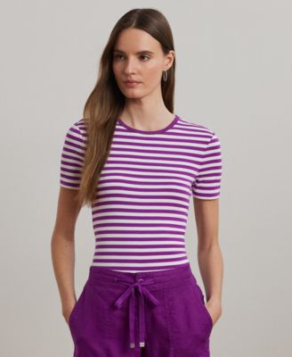 Lauren Ralph Lauren - Petite Striped Stretch Cotton Crewneck Tee