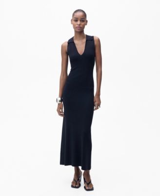 MANGO - Women's Lapel Knitted Midi Dress