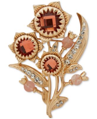 Anne Klein - Gold-Tone Pav&eacute; & Stone Flower Bouquet Pin