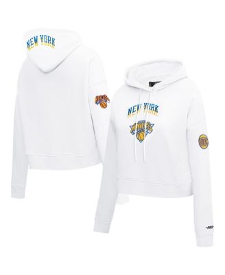 Pro Standard - Women's White New York Knicks 2024/25 City Edition Chenille Applique Cropped Pullover Hoodie