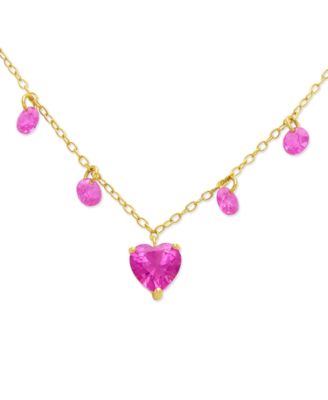 Macy's - Lab Grown Pink Sapphire Heart & Dangle 18" Pendant Necklace (2-7/8 ct. t.w.) in 14K Gold-Plated Sterling Silver