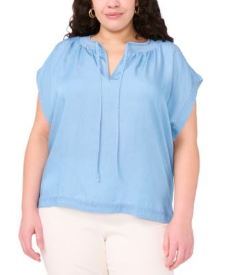 Vince Camuto - Plus Size Shirred Split-Neck Peasant Top