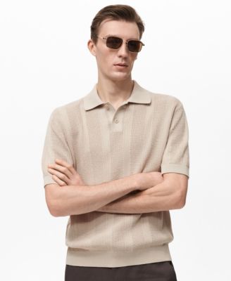 MANGO - Men's Striped Openwork Knitted Polo Shirt