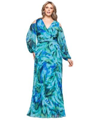 XSCAPE - Plus Size Printed Cold-Shoulder Dress