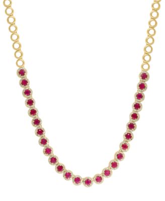 EFFY Collection - Ruby (4-7/8 ct. t.w.) & Diamond (1-3/8 ct. t.w.) Halo 17-1/2" Collar Necklace in 14k Gold