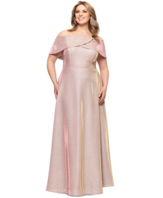 Betsy & Adam - Plus Size Metallic Off-The-Shoulder Gown