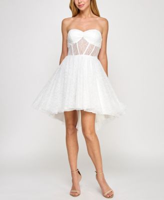 pear culture - Juniors' Strapless Lace High-Low Dress