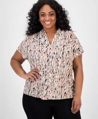 Kasper - Plus Size Abstract-Print Top