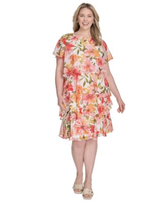 Jessica Howard - Plus Size Floral-Print Tiered Shift Dress