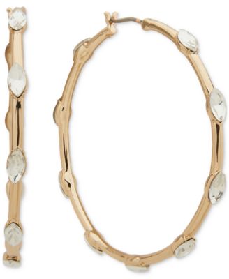 DKNY - Gold-Tone Marquise Stone Medium Hoop Earrings, 1.7"