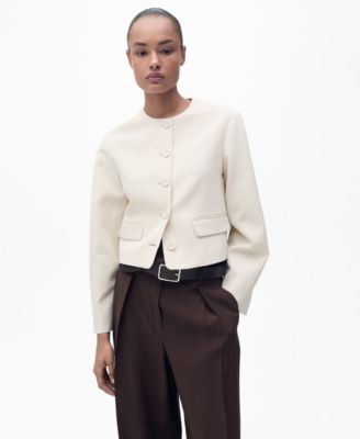 MANGO - Women's Buttoned Linen-Blend Jacket