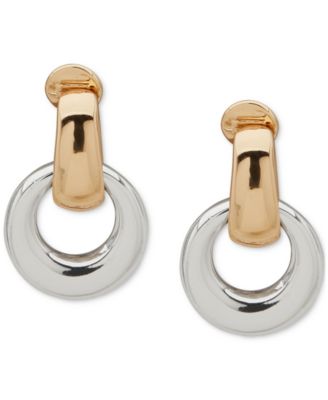 Anne Klein - Two-Tone Open Link Oval Drop Comfort Clip On Earrings