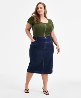 Bar III - Trendy Plus Size Denim Midi Skirt