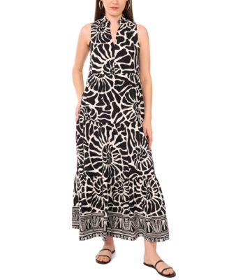 Vince Camuto - Women's Printed Split-Neck Tiered Maxi Dress
