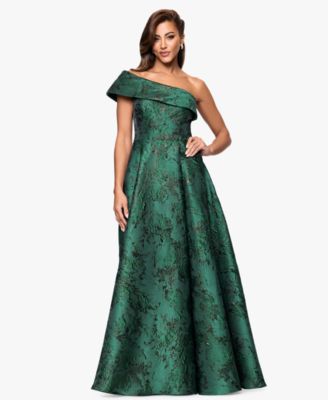 XSCAPE - Petite One-Shoulder Jacquard Ball Gown