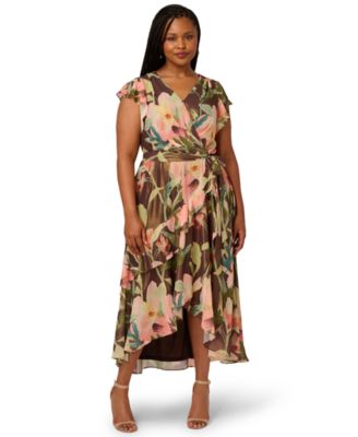 Adrianna Papell - Plus Size Chiffon Printed High-Low Midi Dress