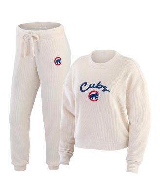 WEAR by Erin Andrews - Women's Oatmeal Chicago Cubs Plus Size Rib-Knit Long Sleeve T-Shirt and Pants Lounge Set