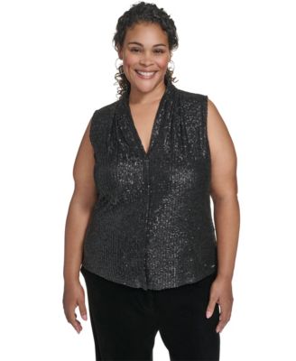 Calvin Klein - Plus Size Sequined V-Neck Top