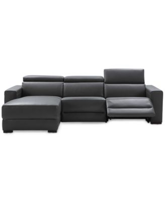 Furniture - Nevio 3-Pc. 1 Power Leather Sectional with Chaise, Only at Macy's