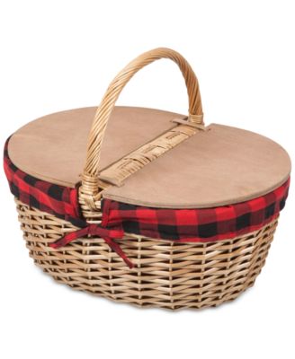 Picnic Time - Country Red & Black Buffalo Plaid Picnic Basket