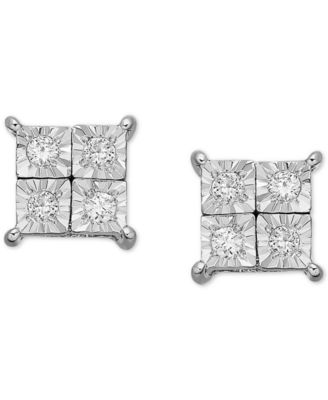 Macy's - 14k White Gold Earrings, Diamond Accent Square