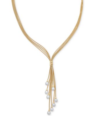 Macy's - Cultured Freshwater Pearl (6-1/2 mm) Multi-Strand 18" Lariat Necklace in 14k Gold-Plated Sterling Silver