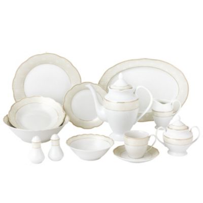 Lorren Home Trends - 57 Piece Wavy Dinnerware Set-Porcelain China Service for 8 People-Tova