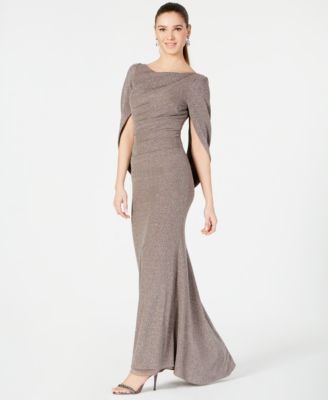 Betsy & Adam - Metallic-Knit Draped Gown