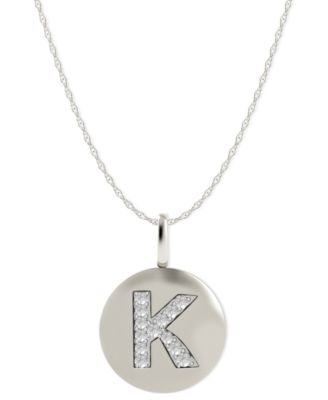 Macy's - 14k White Gold Necklace, Diamond Accent Letter K Disk Pendant