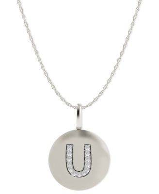 Macy's - 14k White Gold Necklace, Diamond Accent Letter U Disk Pendant