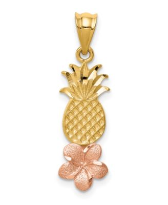 Macy's - Pineapple With Plumeria Pendant in 14k Yellow and Rose Gold