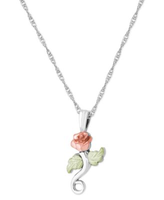 Black Hills Gold - Rose Pendant 18" Necklace in Sterling Silver with 12K Rose and Green Gold