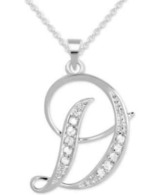 Macy's - Diamond D Initial 18" Pendant Necklace (1/10 ct. t.w.) in Sterling Silver