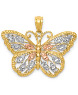 Macy's - Butterfly Diamond-cut Charm in 14K Yellow Gold with White and Rose Rhodium