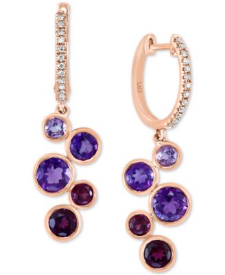 LALI Jewels - Multi-Gemstone (2-1/2 ct. t.w.) & Diamond (1/10 ct. t.w.) Bezel Dangle Hoop Drop Earrings in 14k Rose Gold