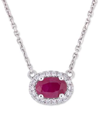 Macy's - Ruby (3/5 ct. t.w.) & Diamond (1/10 ct. t.w.) Oval Halo 17" Pendant Necklace in 14k White Gold