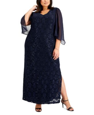 Connected - Plus Size Sheer-Sleeve Lace Gown