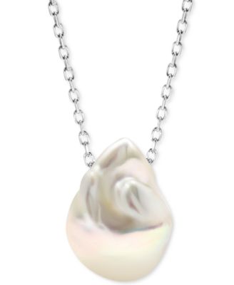Macy's - Cultured Freshwater Baroque Pearl (13-15mm) 18" Pendant Necklace in Sterling Silver