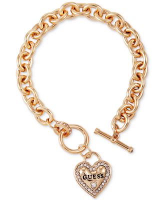GUESS - Gold-Tone Pav&eacute; Logo Heart Link Bracelet