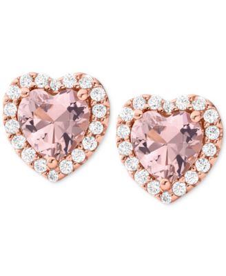 Michael Kors - 14k Rose Gold-Plated Sterling Silver Crystal Heart Halo Drop Earrings
