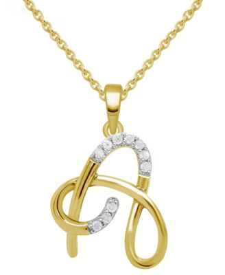 Macy's - Diamond Fancy Initial 18" Pendant Necklace (1/10 ct. t.w.) in 14k Gold-Plated Sterling Silver
