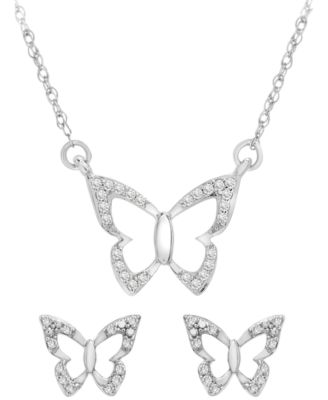 Wrapped - Diamond Butterfly Pendant Necklace & Earrings Jewelry Collection