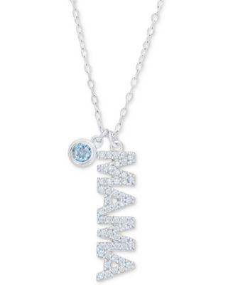 Macy's - Blue Topaz (1/2 ct. t.w.) & Cubic Zirconia Bezel Stone & Mama 18" Pendant Necklace in Sterling Silver (Also in Green Quartz)