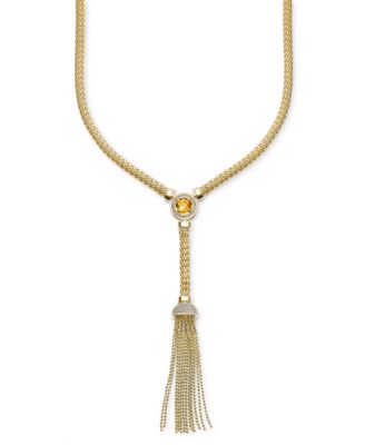 Macy's - Citrine (1-3/4 ct. t.w.) & White Topaz Accent (1/2 ct. t.w.) Tassel 18" Lariat Necklace in 14k Gold-Plated Sterling Silver (Also in Swiss Blue Topaz)