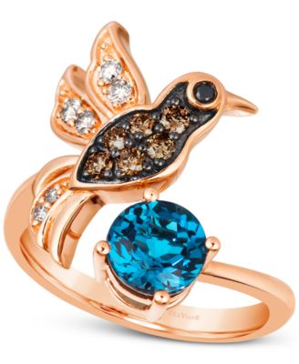 Le Vian - Deep Sea Blue Topaz (1-3/8 ct. t.w.) & Diamond (1/3 ct. t.w.) Hummingbird Ring in 14k Rose Gold