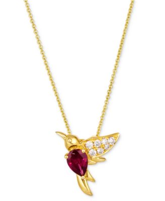 Le Vian - Raspberry Rhodolite (7/8 ct. t.w.) & Nude Diamond (1/6 ct. t.w.) Hummingbird Pendant Necklace in 14k Gold, 18" + 2" extender