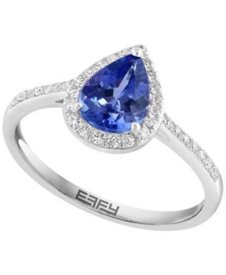 EFFY Collection - Tanzanite (7/8 ct. t.w.) & Diamond (1/6 ct. t.w.) Pear Halo Ring in Sterling Silver